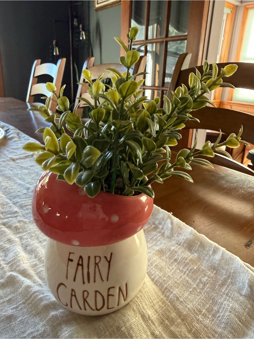 Mushroom Shaped Whimsical Planter Faux Greenery Retro Cottagecore